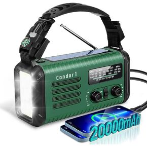 Emergency Weather Radio, 20000mah NOAA/AM/FM Solar Radio, Hand Crank Radio with USB Charging, Rechargeable Battery Powered, SOS Alarm, LED Reading Lamp & Flashlight for Emergencies Indoor Outdoor