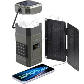 [10000mAh Waterproof] Raddy SL10 Emergency Radio, Hand Crank Solar Camping Lantern with AM FM NOAA + SP4 4W Portable Foldable Solar Panel