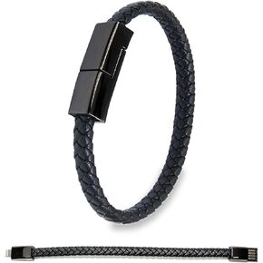 Leather Bracelet Charger USB Charging Cable Braided Cords USB Portable Travel Charger for Mens Womens Compatible withiPhone 14/13/12/11 pro XS MAX(for iPhone, S(7'87''))