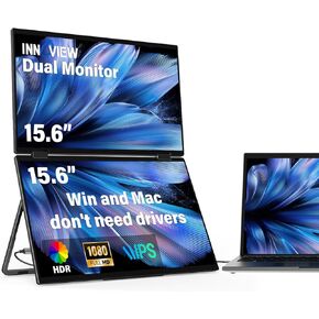 InnoView Laptop Screen Extender 15.6" Dual Portable Monitors 1080P FHD Stacked Folding Triple Monitor HDMI (No Extended) USB-C Portable Dual Monitor for Laptop Windows Mac (No Driver Needed)