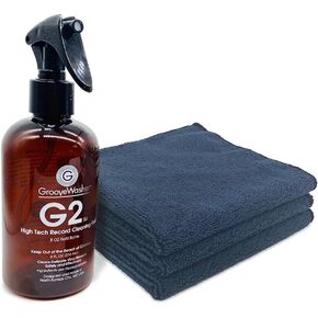 GrooveWasher G2 Vinyl Record Cleaner Fluid & Three Large Microfiber Record Cleaning Towels | 8 fl oz Refill for Record Cleaning Kit Solution Spray, Clean & Dry Vinyl Records with 2-in-1 Gift Bundle