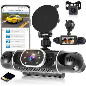 NHOPEEW 4 Channel Dash Cam 360 ° ، شاشة IPS 3 بوصات 1080 بكسل من الداخل والخلفية ، كاميرا DASH اليسارية 720 بكسل للسيارات مع التحكم في التطبيق والتحكم في التطبيق ، الرؤية الليلية ، تسجيل حلقة + 64 جرام TF