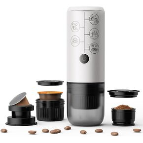 BENFUCHEN 3-in-1 Portable Espresso Machine With NO Heating Function, Type-C Charging Electric Espresso Maker, 17 Bar Mini Coffee Maker For NESPRESSO/DolceGusto pods & Ground Coffee On the Go, White