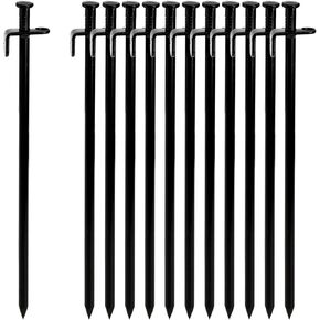 Lawei 12 Pack Tent Stakes, 12 Inch Heavy Duty Forged Steel Tent Pegs, Metal Camping Tarp Pegs Stakes for Outdoor Camping Canopy Trip, Unbreakable and Inflexible, Black