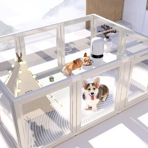 Clear Acrylic Plastic Dog Playpen Indoor,for Puppy Cat Rabbit Ferret Transparent Pet Pen,Easy Assemble Enclosure,Preferable for Small Dogs (12 Panels (White))