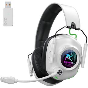 Wireless Gaming Headset with Noise Canceling Microphone for PC, PS5, PS4, Switch, Mac, 2.4 GHz Wireless & Bluetooth 5.4 Gaming Headphones, Cool RGB Lighting, 40Hr Battery, 50mm Drivers-White