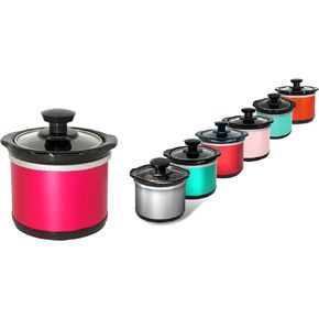Mini Slow Cooker, 0.65 Qt Capacity small slow cooker, Ceramic Pot, Nutrient Loss Reduction, For Sauces, Stews & Dips, Stainless Steel Exterior, Round