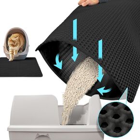 Cat Litter Mat, 24'' x 18'' Large Litter Trapping Mat Waterproof, Non-Slip, Durable，Easy Clean Cat Mat for Scatter Control, Washable Kitty Floor Mat, Grey