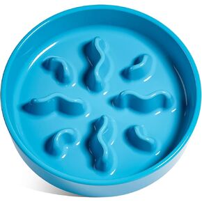 Ceramic Slow Feeder Dog Bowls Small Breed, 0.5 Cups Dog Food Dish for Fast Eaters, Puzzle Bowl for Small Dogs and Cats, 5.5 Inch-Blue