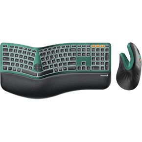 ProtoArc EK01 Plus Backlit Full Size Wireless Ergonomic Keyboard Green and EM11 NL Bluetooth Vertical Mouse Green