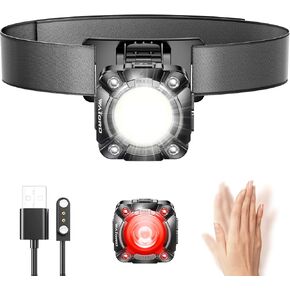 مصابيح أمامية قابلة لإعادة الشحن مع ضوء LED COB ، 600 Lumens مقطع صغير مصباح يدوي مع قاعدة مغناطيسية ، IP68 WaterProoft Motion Sensor Lamp مع ضوء أحمر للعمل والخارج.