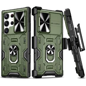 حافظة VEGO لهاتف Galaxy S24 Ultra مع مسند وغطاء كاميرا منزلق وحافظة متينة بمشبك حزام لكامل الجسم تم اختبارها ضد السقوط لهاتف Samsung Galaxy S24 Ultra 6.8 بوصة (إصدار جديد 2024) - أسود in Kuwait