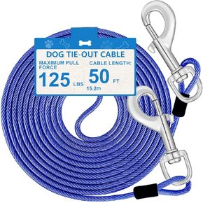 Dog Tie Out Cable, 25ft Steel Wire Dog Leash Heavy Duty Tie Out Cable for Large Dogs Up to 250lbs Pull Force, Dog Runner for Yard Outdoor and Camping, Blue