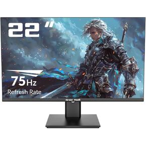 22 Inch Monitor 1080P FHD, 75Hz LED Computer Screen, Ultra-Slim Bezel, HDMI VGA, Ergonomic Tilt, Eye Care Display for Home Office