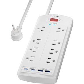 8-Outlet Surge Protector Power Strip, POWSAF 5Ft Flat Plug Extension Cord with 2 USB-C (PD 20W) Fast Charging Ports and 2 USB-A Ports for Home, Office, 2700 Joules, ETL, White