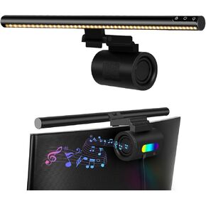 Monitor Light Bar with Speaker, Curved/Flat Computer Screen Bar Eye Care No Glare, Adjustable Color Temperature & Brightness Monitor Lamp Touch Control USB-C LED Light Home Office Desk Lamp