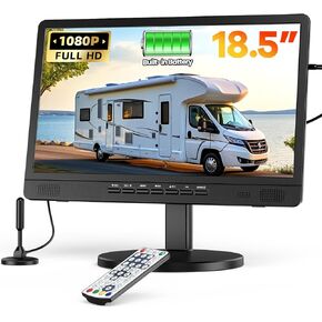 NORTHING 18.5" Portable TV with Built-in Battery, Portable TV for Camping with Antenna/HDMI/AV/USB/Headphone Jack/Round Bracket, 12 Volt T V for Car, Small T V for Home Kitchen Patio Camping RV Boat