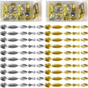 Spinner Blades for Lure Making, 200Pcs Easy Spin Colorado Willow Blades Kit, Spinner Bait Blade Spoons Gold Silver DIY Fishing Tackle Lures Accessories for Spinner Baits Walleye Rig Making,5 Styles