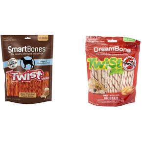 SmartBones Twist Sticks Variety Pack 50 Count, Rawhide-Free Chews For Dogs Made With Real Chicken Or Bacon And Cheese Flavor (SBM-00464)