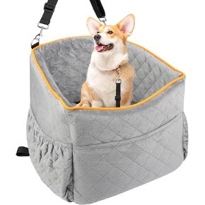Vivifying Dog Car Seat for Small Dogs, Detachable & Washable Dog Booster Seats for Pets Up to 25lbs, Elevated Travel Bed for Car with Seats Belts, Soft Blanket and Storage Pockets (Black)