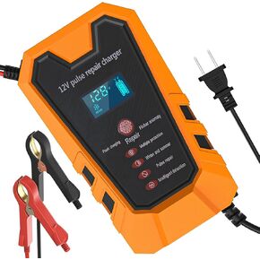 Car Battery Charger 10-Amp 12V Smart Upgraded Automotive Battery Trickle Charger Maintainer Desulfator with Temperature Compensation for Cars, Trucks, Motorcycles Boats Marine Batteries