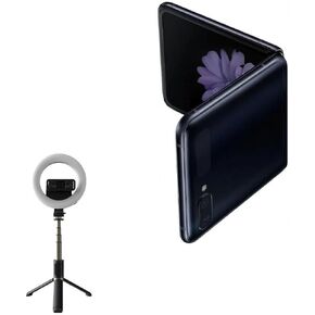 BoxWave Stand and Mount Compatible with Samsung Galaxy Z Flip - RingLight SelfiePod, Selfie Stick Extendable Arm with Ring Light - Jet Black