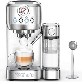 Espresso Machine 20 Bar, Cappuccino Machine with Automatic Milk Frother, Latte Machine with Pressure Gauges for Home Present, Stainless Steel-I' Alba Pro