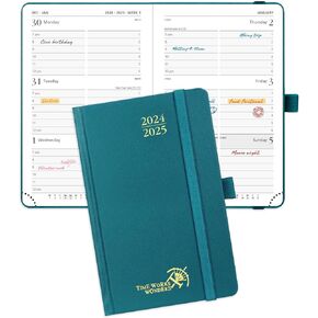 POPRUN Planner 2024-2025, [Medium 6.5'' x 8.5'' Hard Cover] Academic Calendar (July 24-June 25) Daily Weekly and Monthly Appointment Book with Hourly Time Slots, Monthly Tabs, 100 GSM - Midnight Green