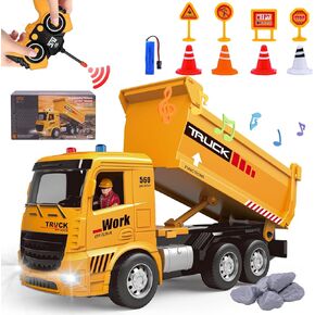 Dump Truck Toy Construction Vehicle – 1/20 Remote Control Truck Tractor with Articulated Buckets for Indoor & Outdoor Play, Kids Engineering Beginners Toy Car for Ages 3+ Boys and Girls