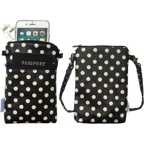Tainada Crossbody Travel Zippered Wallet Purse Clutch Phone Bag (Polka Dots Black)