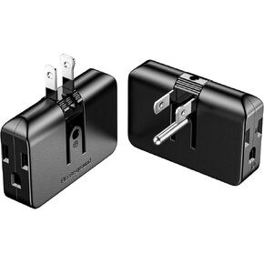 Blue Outlet Splitter with 3 Prong Plug Extender - 3 Plug Wall Adapter, Converts 2 to 3 & 3 to 2 Prong, Ideal for Multiple Outlet Wall Plug Needs, 2 Pack