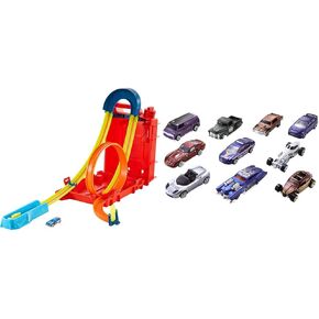 مجموعة سيارة لعبة Hot Wheels ، تتبع Builder Playset Fuel Can Fuel Box ، 14 جزءًا مكونًا و 1:64 مركبة مقياس