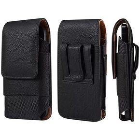 Cell Phone Belt Clip Bag Leather, Cell Phone Waist Holster for Men Small, Waterproof Vertical Cell Phone Wallet Purse Pack Outdoor Hiking Belt Loop Pouch with Locking Hook for Smartphones Under 5.2"