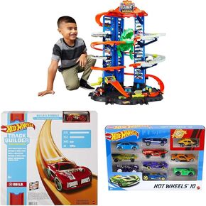 Hot Wheels City Toy Car Track ، Ultimate Garage مع T-Rex Dinosaur ، تخزين 100+ 1:64 مركبة ، طولها 3 أقدام ، مع سيارتين (Amazon Exclusive)