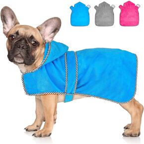 Dog Bathrobe, Super Absorbent Dog Towel with Hood, Soft Microfiber Dog Robes for After Bath, Pet Grooming Coat Dog Pajamas (Rose red, Small)