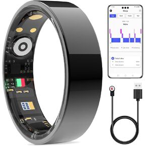 Smart Ring - Fitness Ring with Sleep Tracking for Women & Men, Tracks Calories, Heart Rate, Blood Oxygen & Sleep, IP68 Waterproof, Long Battery Life, Multiple Fitness & Sport Modes (Black 10#)