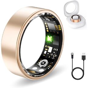 Health Rings for Women Men, Fitness Tracker with Heart Rate,Blood Oxygen, Blood Pressure, Sleep Tracker, Step Tracker, No Subscription Fee, IP68 Waterproof Smart Ring for iphone & Android (Gold, 14#)