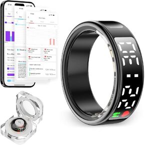 Smart Ring for Women Men with LED Display Screen & Touch Button, IP68 Waterproof Health Ring, Bluetooth Connection Health Tracker Ring Tracks Sport Activities/Heart Rate/Blood Oxygen/Sleep/Steps