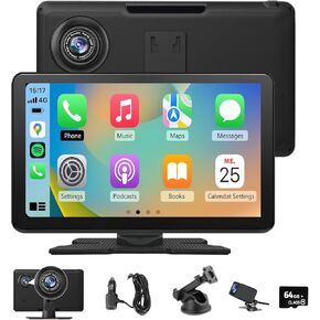 9" Carplay Screen Portable for Car, Wireless Carplay & Android Auto Car Stereo, Touchscreen GPS Navigation 4K Dash Cam/Backup Camera/Mirror Link//Bluetooth/Voice Control