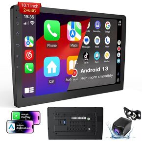 10.1 Inch Android 13 Car Stereo Receiver - Universal Fit for Most Cars, 64GB Storage, HD 720P Touchscreen, Bluetooth 4.1, Built-in GPS/Backup Camera, Supports MirrorLink & WiFi Hotspot
