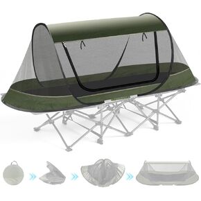 Pop-Up Mosquito Tent for Camping, 1 Person Bug Net Cot Tent, 3s Automatic Setup Screen Net for Adults & Kids, Fits with Camping Cot, Lightweight & Portable for Outdoor Hiking Traveling