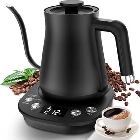 Gooseneck Electric Kettle: Tea Kettle with ±1℉ Temperature Control, 0.8L/1200W Fast Boiling Water Kettle for Pour Over Coffee & Tea, Auto Shut Off & Boil-Dry Protection, Stainless Steel Inner (Black)