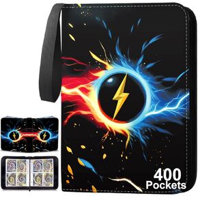 Card Binder 4-Pocket, 400 Pockets Trading Card Binder with 50 Removable Sleeves, Zipper Collectible Trading Card Albums Suitable for All Standard Size Cards - Black