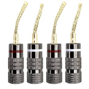 Speaker Banana Plugs, 2 Pairs/4 Pcs Gold Plated Soft Weaving Banana Plug 12 AWG - 18 AWG Gauge Size 4mm for Speaker Wire, Home Theater, Amplifier/Video Receiver and Sound Systems