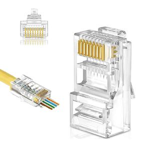 50-Pack Cat5e RJ45 Pass Through Connector, Cat5e RJ45 Connectors Pass Through, Cat5 Connector Ends, UTP Ethernet Connectors for Solid or Stranded Cable