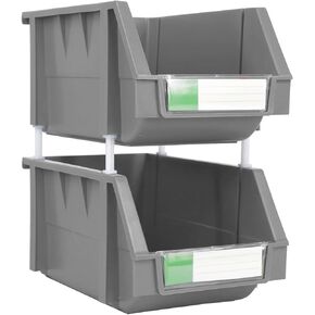 Grey Medium 5.9" X 9.4" X 4.9" Heavy duty thermoplastic storage bin organizer, Stackable, Hangable, Side-connect, Used in classrooms, garages, warehouse, factrories and more! (2 PACK)