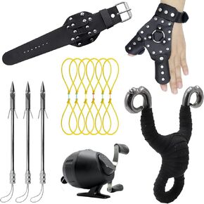 7Pcs Fishing Slingshot Kit Bow Fishing Reel Catapult Hunting Shooting Fishing Broadheads Hand Guard with 5pcs Fishing Bands