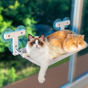 Cat Window Perch with 6 Strong Suction Cups, for 2 or More Cats and Kittens, Cat Hammock Cordless for Window, Solid Metal Frame, Foldable Cat Beds for Indoor Cats, Suitable for Multi-cat Family
