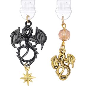 Dust Plug Charms for Kindle - 2 Pack Black Gold Wyvern Dragon Charging Port Cover, Mystical Aesthetic Pendants for Phone Type C/USB C, Gift for Witchy Bookish Students E-Reader Accessory