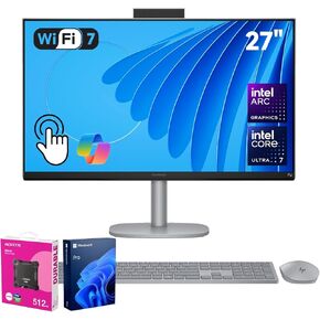 HP OmniStudio X AI Pro All-in-One Desktop with Copilot AI Assistant, 27" 4K UHD 3840 * 2160 IPS Display, Intel Ultra 7 256V, 16GB RAM, 1TB SSD, Wi-Fi 7, Bundle with 512GB External SSD